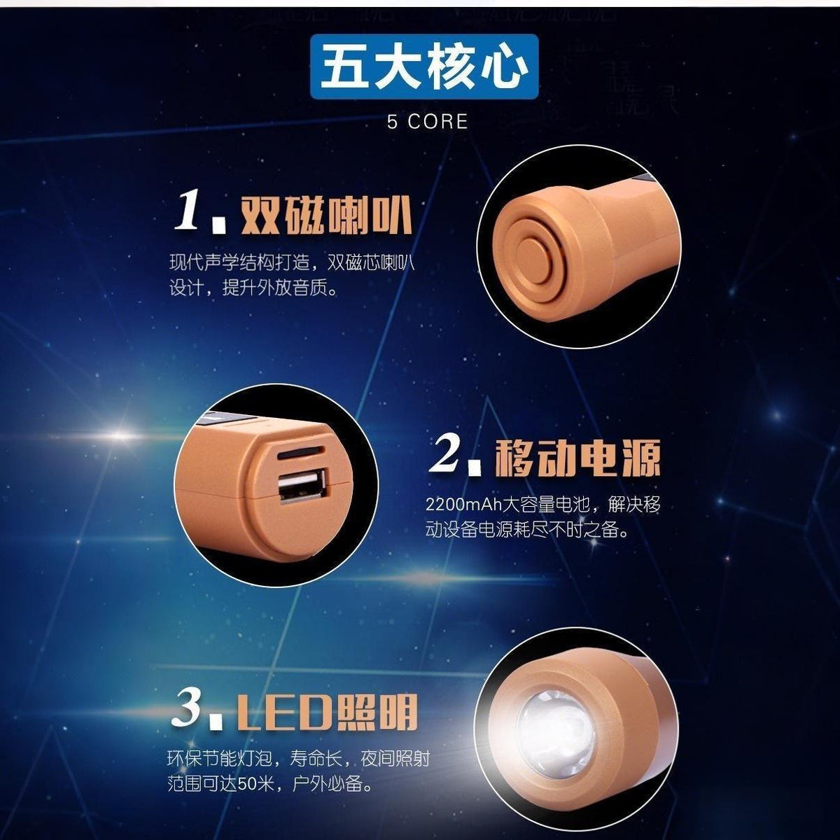 3-in-1 Flashlight Power Bank Speaker