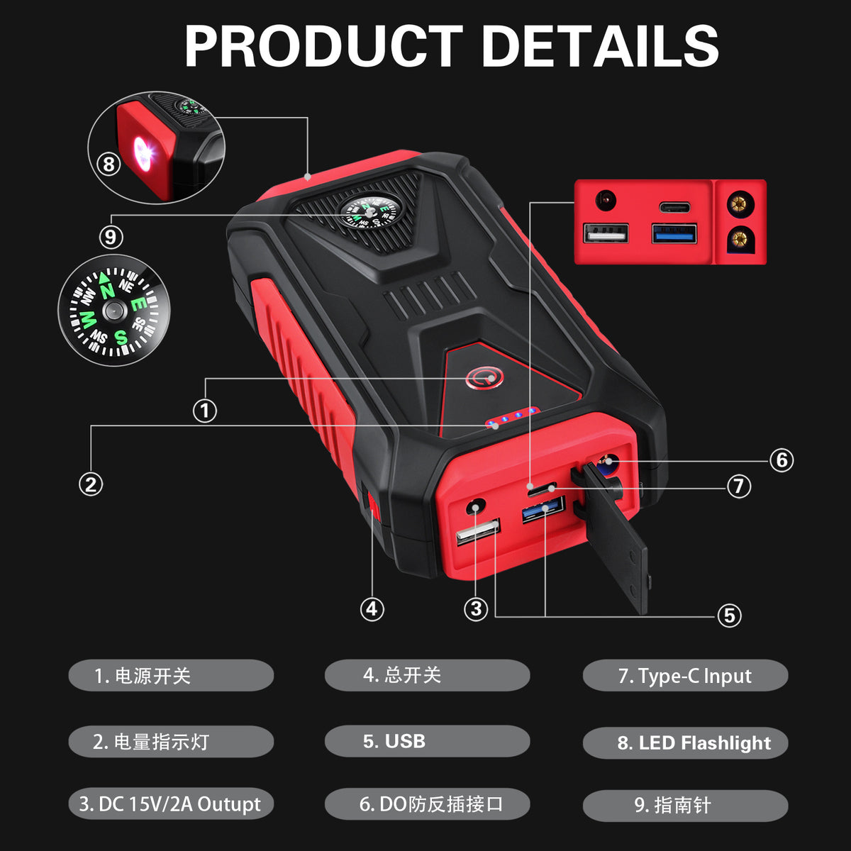 Car Roadside Kit with Jump Starter